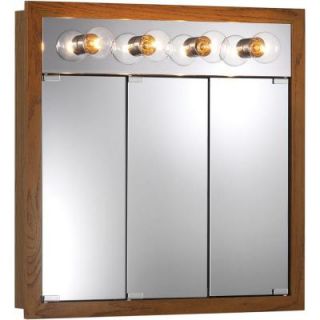 NuTone Granville 30 in. W x 30 in. H x 4.75 in. D Surface Mount Medicine Cabinet in Honey Oak with Four Bulb Light 755403X