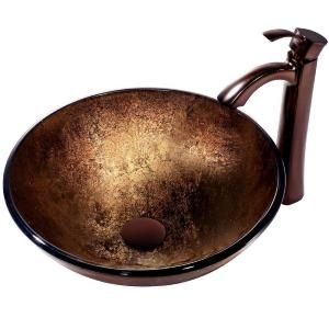 Vigo Liquid Copper Vessel Sink in Copper Faucet in Bronze VGT152