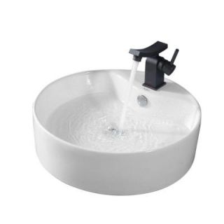 KRAUS Round Ceramic Sink in White with Unicus Basin Faucet in Oil Rubbed Bronze C KCV 142 14301ORB