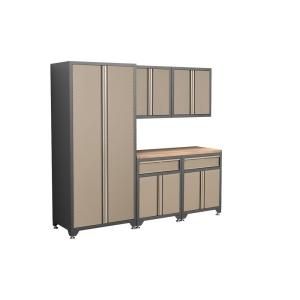 NewAge Products Pro Series 7 ft. 8 in. Wide 6 Piece Welded Steel Taupe Cabinet Set 33606