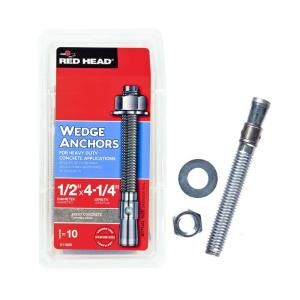 Red Head 1/2 in. x 4 1/4 in. Steel Hex Nut Head Concrete Wedge Anchors (10 Pack) 11020