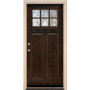 Feather River Doors 6 Lite Craftsman Chestnut Mahogany Fiberglass Entry Door FF3791