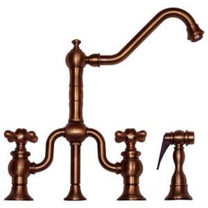 Whitehaus 2 Handle Side Sprayer Kitchen Faucet in Antique Copper WHTTSCR3 9771SPR ACO