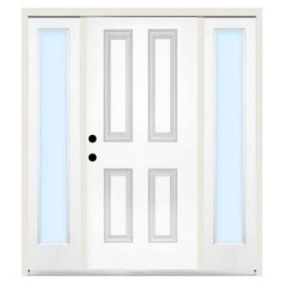 Steves & Sons Premium 4 Panel Primed Steel White Right Hand Entry Door with 14 in. Clear Glass Sidelites and 6 in. Wall ST40 PR S14CL 6RH