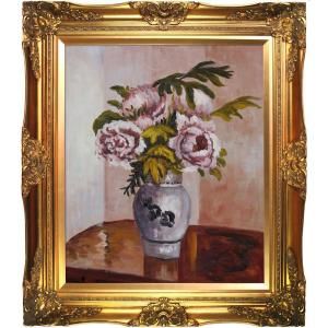 24 in. x 20 in. Bouquet of Pink Peonies Hand Painted Flowers Artwork CP2240 FR 6996G20X24