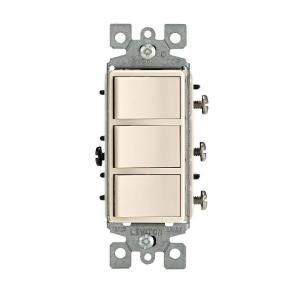 Leviton Decora 15 Amp Triple Rocker Combination Switch   Light Almond R66 01755 0TS