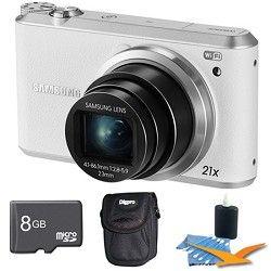 Samsung WB350 16.3MP 21x Opt Zoom Smart Camera White 8GB Kit