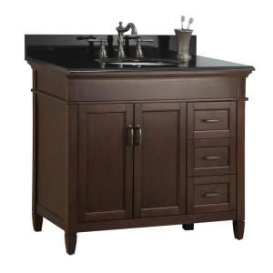 Foremost Ashburn 37 in. x 22 in. Vanity with Right Drawers in Mahogany with Granite Vanity Top in Black ASGABK3722DR