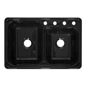 Lyons Industries Gourmet Choice Top Mount Acrylic 33x22x8.5 4 Hole 60/40 Double Bowl Kitchen Sink in Black DKS22GC