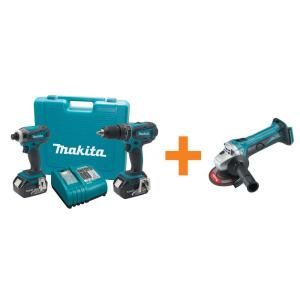 Makita 18 Volt LXT Lithium Ion Cordless Combo Kit (2 Tool) with Free Grinder LXT211 BGA452Z