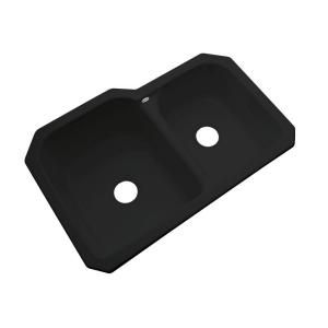 Thermocast Cambridge Undermount Acrylic 33x22x10.5 in. 0 Hole Double Bowl Kitchen Sink in Black 45099 UM
