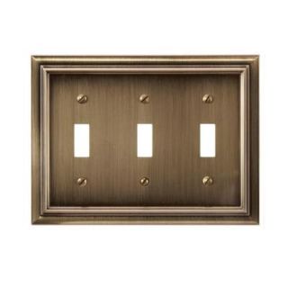Amerelle Continental 3 Toggle Wall Plate   Brushed Brass 94TTTBB