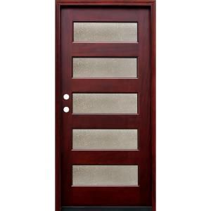 Pacific Entries Contemporary 5 Lite Seedy Stained Mahogany Wood Entry Door M55SDMR