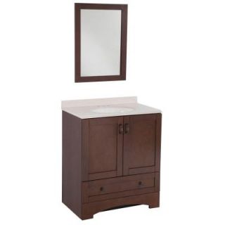 Glacier Bay Cordova 31 in. Vanity in Auburn with Colorpoint Composite Vanity Top in Coral and Mirror DISCONTINUED CV30BP3COM AU