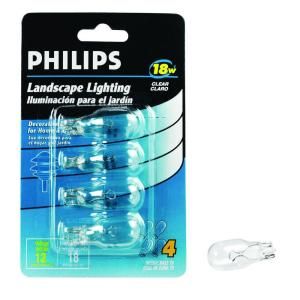 Philips 18 Watt Incandescent T5 Landscape 12 Volt Wedge Base Light Bulb (4 Pack) 416024