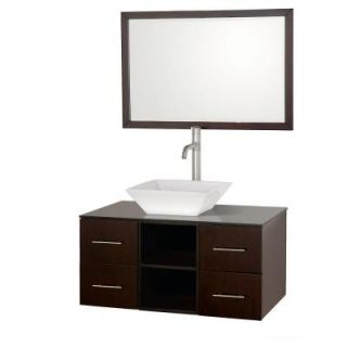 Wyndham Collection Abba 36 in. Vanity in Espresso with Glass Vanity Top in Black and Mirror WCSB90036ESSMD28WH