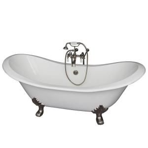Barclay Products 5.92 ft. Cast Iron Double Slipper Bathtub Kit in White with Brushed Nickel Accessories TKCTDSN SN1