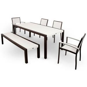 Trex Outdoor Furniture Surf City Textured Bronze 6 Piece Patio Dining Set with Classic White Slats TXS124 1 16CW