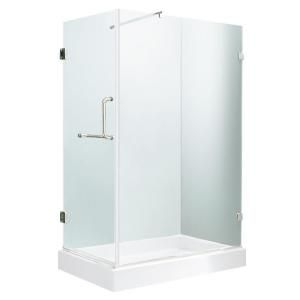 Vigo 36 in. x 78 in. Frameless Pivot Shower Enclosure in Brushed Nickel with Clear Glass and Right Base VG6012BNCL36WR