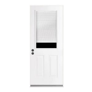 Premium 1/2 Lite Tilt and Raise Mini Blind Primed White Steel Entry Door THDJW184700048