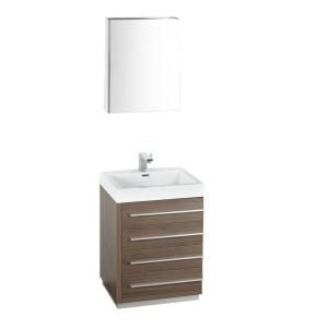 Fresca Livello 24 in. Vanity in Gray Oak with Acrylic Vanity Top in White and Medicine Cabinet FVN8024GO