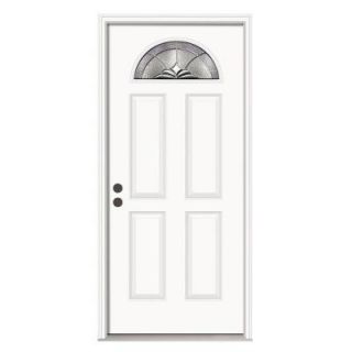 JELD WEN Langford Fan Lite Primed White Steel Entry Door with Nickel Caming and Brickmold THDJW166700595