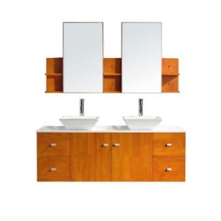 Virtu USA Clarissa 61 in. Double Basin Vanity in Honey Oak with Artificial Stone Vanity Top and Mirror Cabinets in White MD 457 S HO