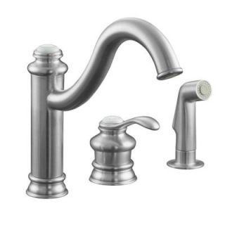 KOHLER Fairfax 3 Hole 1 Handle Mid Arc Side Sprayer Kitchen Faucet in Brushed Chrome with Remote Valve K 12185 G