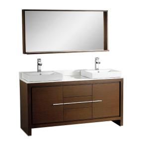 Fresca Allier 60 in. Double Vanity in Wenge Brown with Glass Stone Vanity Top in White and Mirror FVN8119WG