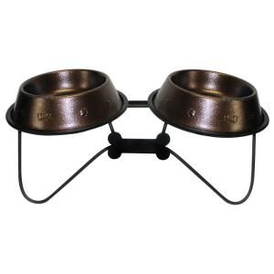 Platinum Pets 4 Cup Wrought Iron Bone Tie Double Feeder with Embossed Non Tip Bowls in Copper Vein BDDS32CPR