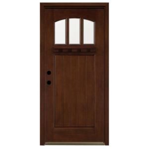 Steves & Sons Craftsman 3 Lite Arch Stained Mahogany Wood Right Hand Entry Door with 4 in. Wall and Prefinished Frame M4151 CT MJ 4RH