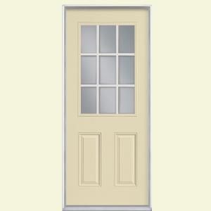 Masonite 9 Lite Painted Smooth Fiberglass Entry Door with No Brickmold 43957