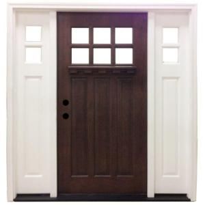 Steves & Sons Craftsman 6 Lite Stained Mahogany Wood Right Hand Entry Door with 16 in. Sidelites and 6 in. Wall M3306 2616 HW 6RH