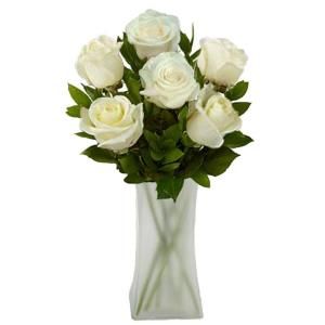 The Ultimate Bouquet Gorgeous White Rose Bouquet in a Frosted Vase (6 Long Stem), Overnight Shipping Included MD333