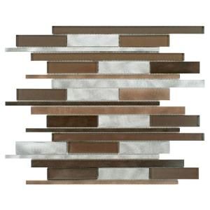 Merola Tile Fusion Linear Noir 11 7/8 in. x 12 1/8 in. x 6 mm Brushed Aluminum and Glass Mosaic Wall Tile GITFLNOR