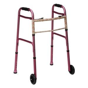 DMI Two Button Release Folding Walker with Wheels in Pink/Floral 802 1045 0900