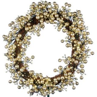 48 Light LED Gold 24 in. Battery Operated Berry Wreath with Timer WL10 1WY024 A1