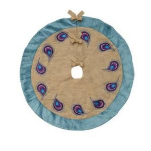 Home Decorators Collection 48 in. Velvet Peacock Feather Christmas Tree Skirt 1785910910