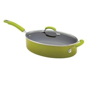 Rachael Ray Porcelain II 5 qt. Covered Saute Pan with Helper Handle in Green 12797