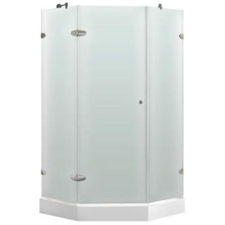 Vigo 42 in. x 78 in. Frameless Neo Angle Shower Enclosure in Brushed Nickel with Frosted Glass with Base VG6061BNMT42WR