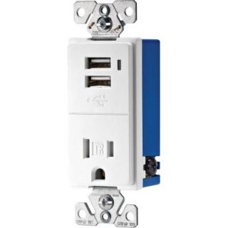 Cooper Wiring Devices 2 Pole USB Charger with Tamper Resistant Electrical Outlet   White TR7740W K