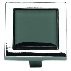 Atlas Homewares Spa Collection 1 3/8 in. Black Glass With Chrome Square Cabinet Knob 230 BLK/CH