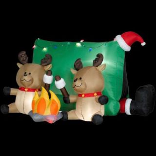 Home Accents Holiday 5.75 ft. W x 6 ft. D x 4 ft. H Airblown Santa with Reindeers Camping Scene 85941X