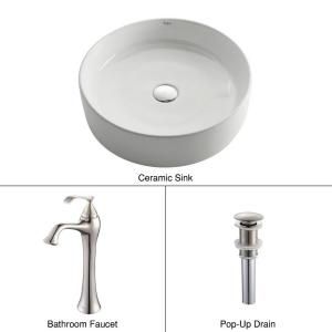 KRAUS Round Ceramic Sink in White with Ventus Faucet in Brushed Nickel C KCV 140 15000BN