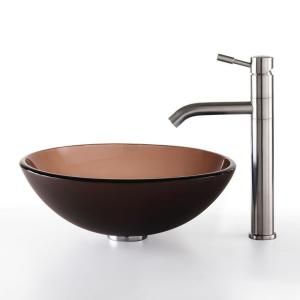 KRAUS Vessel Sink in Frosted Glass Brown with Aldo Faucet in Stainless Steel C GV 103FR 12mm 2180