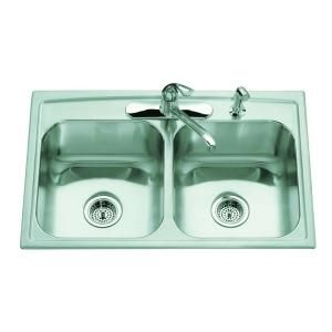 KOHLER Toccata Self Rimming Stainless Steel 33x22x8 3 Hole Double Bowl Kitchen Sink 1175568 CP NA