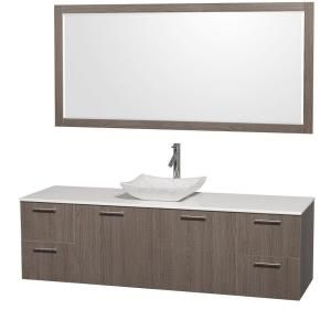 Wyndham Collection Amare 72 in. Vanity in Grey Oak with Man Made Stone Vanity Top in White and Carrara Marble Sink WCR410072GOWHGS3SN