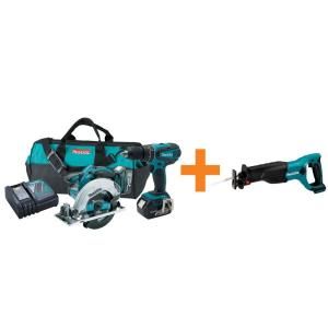 Makita 18 Volt LXT Lithium Ion Cordless Combo Kit (2 Piece) with Free Reciprocating Saw XT250 BJR182Z