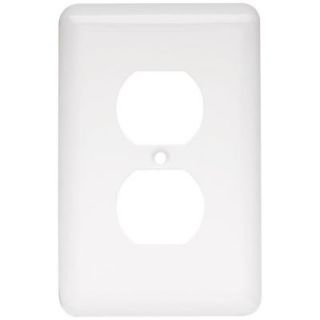 Liberty Stamped Round 1 Duplex Outlet Wall Plate   White 64120
