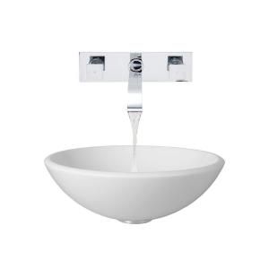 Vigo Stone Glass Vessel Sink in White Phoenix and Wall Mount Faucet Set in Chrome VGT215